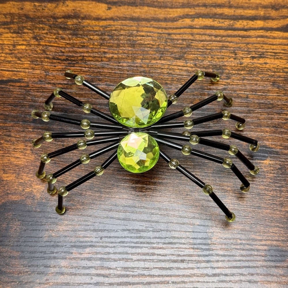 Unbranded Green Rhinestone Spider Hair Clip 6in Beaded Halloween Gothic Huge